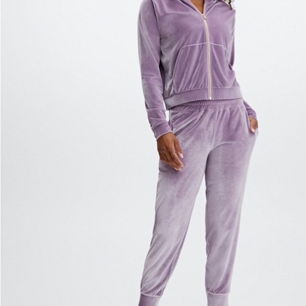 Fabletics - Vanessa Hudgens Collection - Purple Velour Zip-Up Hoodie and Joggers